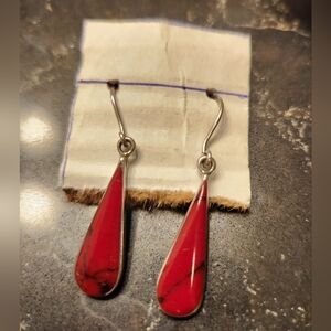 Sterling Silver Red Jasper Teardrop Earrings